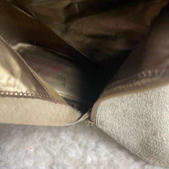 Leather Calf hair beige&gold snake skin pointed toe knee high heels boot… - Picture 10 of 14